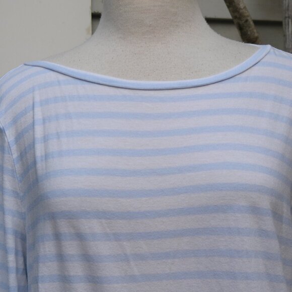 J Crew Periwinkle Blue White Stripe Round Neck Tie Cuff Cotton Tee Sz LARGE - Picture 3 of 7